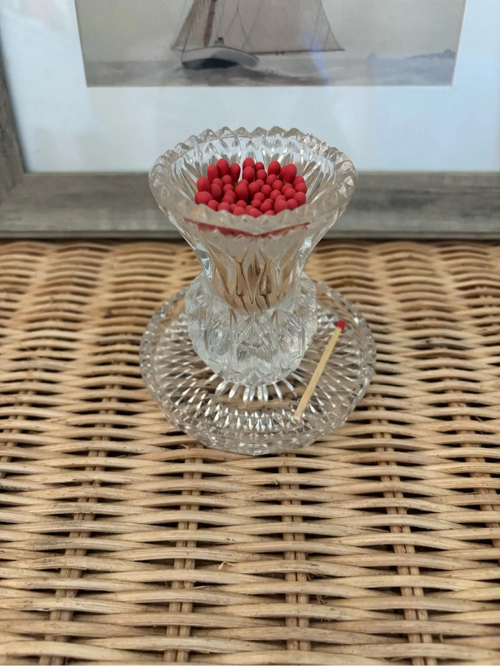 Clear Crystal Matchstick Holder with Crystal dish/match tray